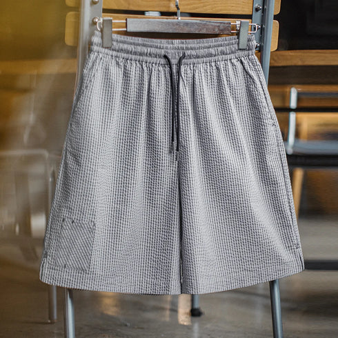 Casual Seersucker Checked Shorts – Breathable Straight Fit Office Summer Bottoms